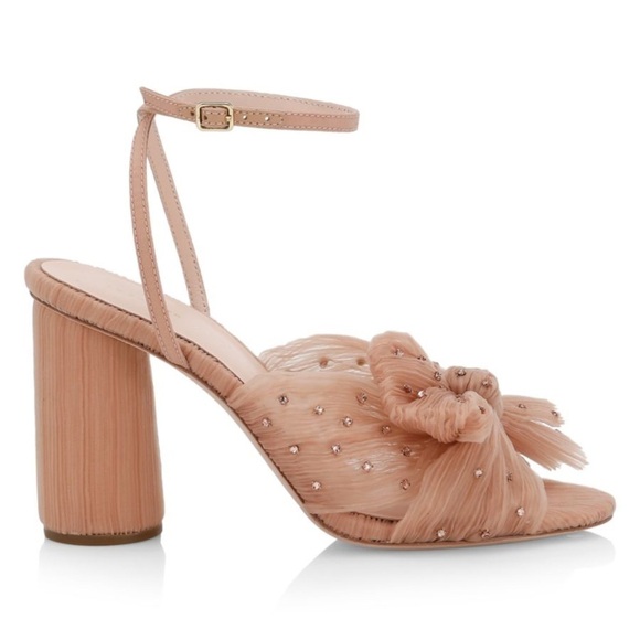 NWOB Loeffler Randall Camellia Pleated Bow Heels in Beauty Blush Rhinestones 5.5 - Picture 1 of 9
